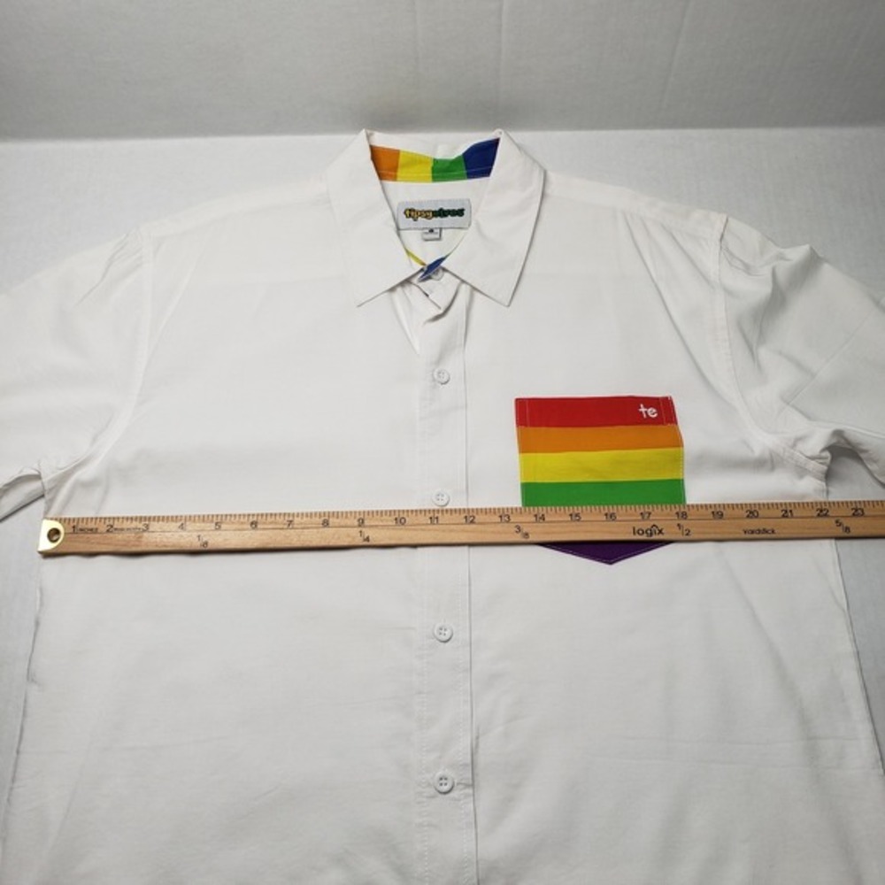 Tipsy Elves Button Down Shirt Mens Large White Rainbow PRIDE Pocket Fanny‎ Pack - Picture 5 of 16